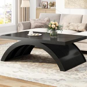 HSH 47" Modern Rectangle Wood Coffee Table for Living Room, Black Oak