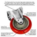2 Pack 5" Caster Wheels On Red Polyurethane Wheels Top Plate Non Swivel Rigid Fixed Stationery with Hardware