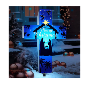 Yousoontic Outdoor Nativity Scene Solar Lighted Religious Christmas Garden Stake Nativity Scene Yard Decorations Solar Light up Holy Night Cross Stake Decor for Christmas Outside Patio Yard(Classic)