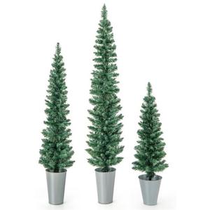 3-Pc Potted Artificial Christmas Tree Set with 3-4/5-ft Faux Slim Pencil Trees
