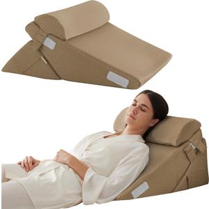 Bedluxe 3Pcs Orthopedic Bed Wedge Pillow Set, Foam Wedge Pillow Post Surgery for Back, Leg and Knee Support, Adjustable 9&12 Inch Folding Triangle Pillow for Sleeping, Acid Reflux, Snoring, Brown