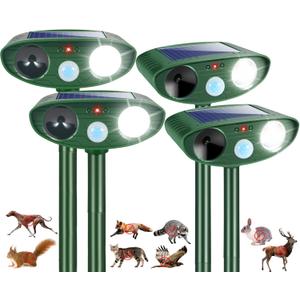 4 Pcs Solar Ultrasonic Animal Repeller Outdoor Cat Repellent Deer Repeller with Strobe Light,Waterproof Animal Deterrent Devices for Rabbit Raccoon Squirrel Dog Coyote Skunk Repellent for Yard Garden