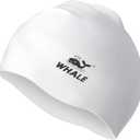 WHALE Extra Large Swim Cap for Women and Men, Durable Silicone Swim Cap with Ear Protection, Unisex Adult Swim Caps for Long, Thick, Curly Hair, Dreadlocks, Braids, Weaves, and Afro Hair (Bright white)