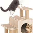 3-in-1 Pet Stairs for Cats, 6.3" Depth Pet Steps for Cat, Wood Cat Stairs for High Bed and Sofa, 1 Condo Cave, Scratching Post, Sturdy Indoor Pet Stairs with Non-Slip Carpet Pads
