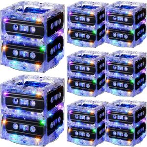 8 Sets 80s 90s Glowing Cassette Tape Bucket Centerpiece 80s Party Supplies 90s Theme Birthday Party Supplies Light Cassette Tape Table Decor for Music Theme Retro Hip Hop 1980 1990 Event