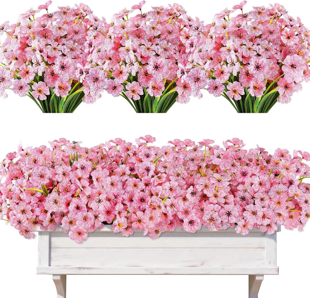 AmyHomie 20 Bundles Artificial Flowers for Outdoor Outside Spring Summer Decoration UV Resistant Faux Flowers No Fade Fake Plastic Plants Garden Porch Window Box Decorating (Pink)