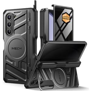 TONGATE Magnetic for Z Fold 5 Case with S Pen Holder & Stand, [Compatible with MagSafe] Heavy Duty Phone Case Built in Screen Protector & Belt Clip for Samsung Galaxy Z Fold 5, Black Glass Screen