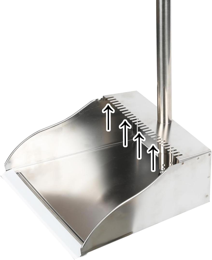 Metal Dustpan Long Handle Stainless Steel Dustpan,Heavy Duty Standing Dust Pan with Teeth, Indoor Outdoor Up for Home Kitchen Lobby Room Office (36 inches)