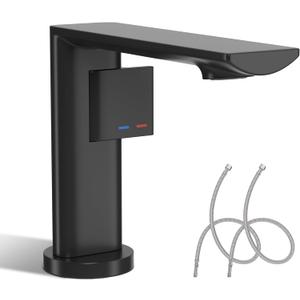 Modern Single Hole Bathroom Faucet | 5.3" Matte Black Luxury Vessel Sink Faucet | Spot-Free Finish & Anti-Splash Design | Premium Ceramic Valve, Easy Installation | 1 or 3 Hole