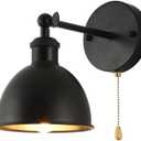 Vintage Black Wall Sconce Light, 1-Light Switch Farmhouse Wall Lamp, Industrial Pull Chain Wall Light Fixture for Living Room Bedroom Bathroom Kitchen Hallway Doorway (Shade-15cm)