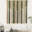 Macrame Wall Hanging Large Boho Wall Decor Natural Green Jute Sphericity Cotton Textile Wall Hanging Geometric Art Fiber Yarn Art Handmade For Living Room Bed Room Apartment Wedding Party 39" Wx39" L