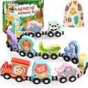 Zeoddler Toys for Toddlers, 11 Magnetic Wooden Animals Train Set, Montessori Toys for Toddlers, Preschool Learning Activities for Kids, Birthday Gifts for Boys, Girls