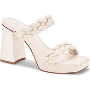 Coutgo Womens Platform Heels Chunky Heel Braided Heeled Sandals Slip on High Mules Party Summer Dress Shoes (9, White)
