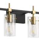 SOLFART Farmhouse Brass Bathroom Vanity Lights fixtures Over Mirror Vintage Bathroom Lighting Wall Sconce with Glass Shade 4 Lights