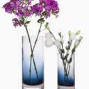 CONVIVA Blue Glass Vases for Flowers Set of 2, Modern Blown Glass Cylinder Centerpieces,Heavy Thick Ombre Home Decor for Coastal Dining Table, Tall and Small 10" & 7"