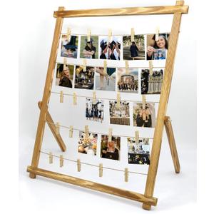 FramePro Freestanding Photo Display Board with Clips, Stable Tabletop Picture Frame Stand Holds 30+ Photos, Graduation Centerpiece Decorations 2026, Wooden Board for Photos, Artworks (Carbonized)