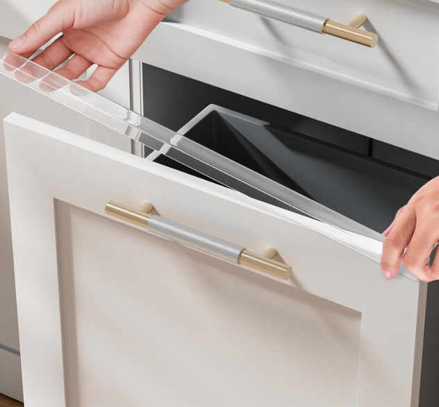 4 Pack Cabinet Protectors for Kitchen Cabinets, 18" Length Clear Cabinet Door Protector Edge Guard 3/4" Thick for Kitchen Drawer Fronts, Slip-On Plastic Edge Guard to Protect Sink & Trash Drawer | Clear PVC Edge Guard with 3/4" Thickness and 0.65" Height, Slip-On Plastic Edge Guard to Protect Sink & Trash Drawer