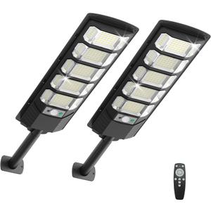 2Pack 6500K Solar Street Lights Outdoor Dusk to Dawn, 240PCS 5730LEDs Solar Light Outdoor IP67Waterfroof, Security Street Lights Motion Sensor with Remote Control for Parking lot, Yard