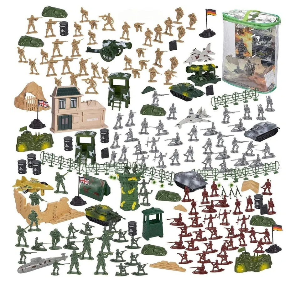Blue Panda 300-Piece Military Toys Set - Plastic Army Men Action Figures & Toy Soldiers Playset with Tanks, Planes, Flags & Accessories for Boys Age 8+