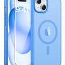 FNTCASE for iPhone 15 Case: for iPhone 14 Case & iPhone 13 Case [Compatible with Magsafe] Translucent Matte Cases with [Screen Protector] Military Grade Shockproof Protective Phone Cover - Ice Blue