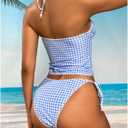 MakeMeChic Women's Tankini Swimsuits Cute Cheeky Swimsuit Plaid Halter Tankini Bathing Suits (Blue, M)