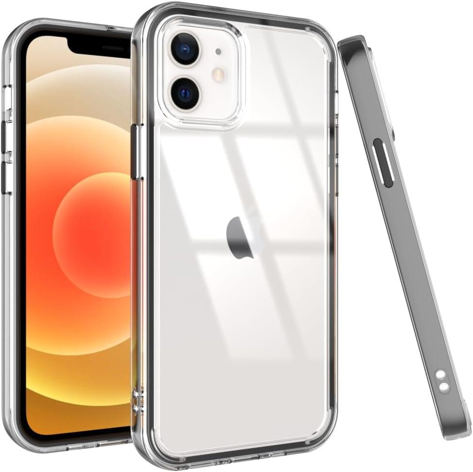 Puxicu Acrylic 2 in 1 for iPhone 12 CaseAnti-Yellowing, Military-Grade Protection, Drop Shockproof Slim Phone Cover for iPhone 12 Pro 6.1", Clear+Black