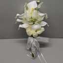 Floral Bouquet 10 Artificial Calla Lilies with 8 Artificial Tulip Flowers, Bridesmaid Bouquet with Wedding Ceremony Festivals Anniversary Bridal Rehearsal Party Bar Table Decor (White)