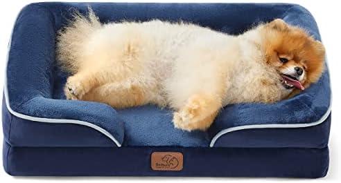 Bedsure Small Orthopedic Dog Bed - Washable Bolster Dog Sofa Beds for Small Dogs, Supportive Foam Pet Couch Bed with Removable Washable Cover, Waterproof Lining and Nonskid Bottom Couch, Navy Blue