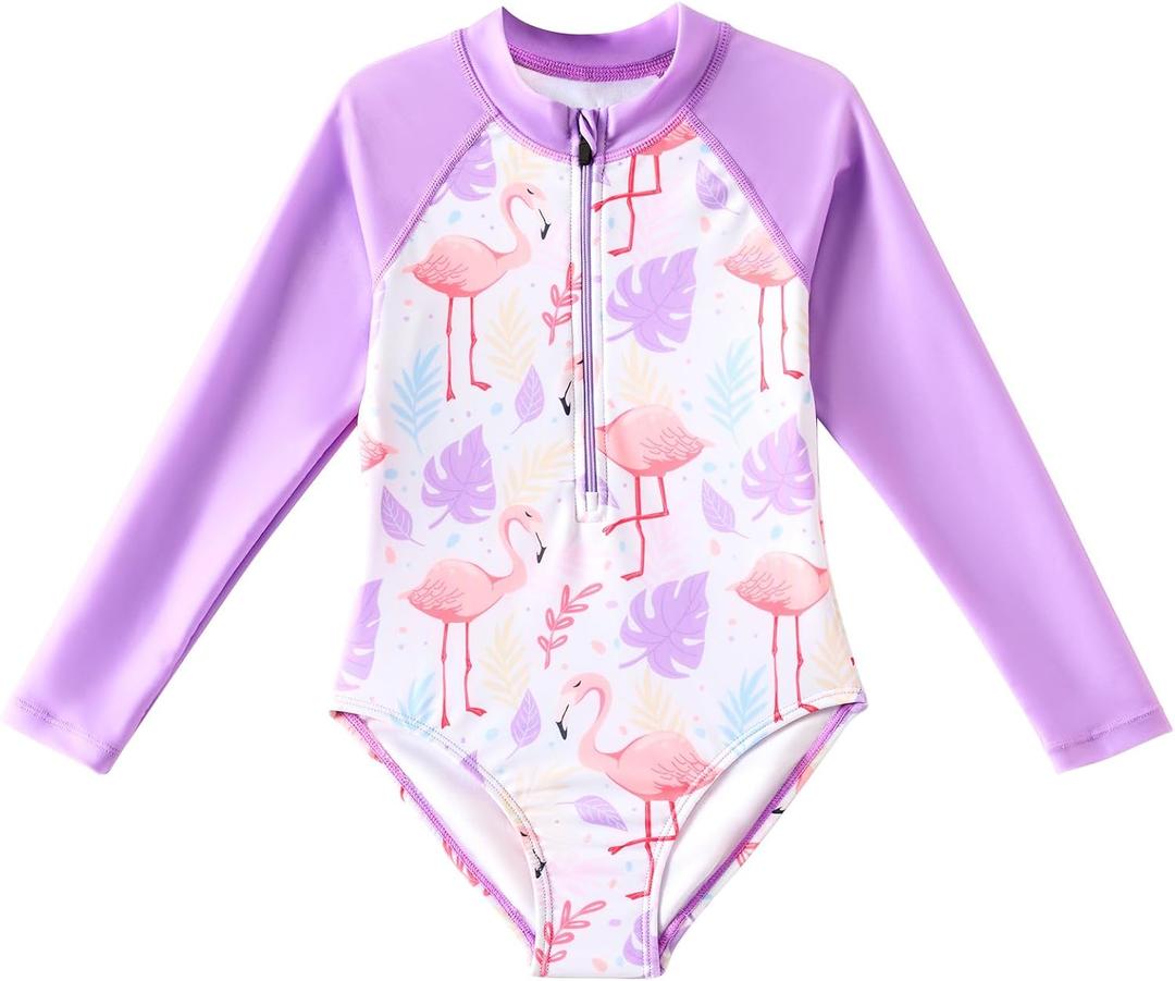Angel season Girls Swimsuits Kids Bathing Suit One Piece Swimwear with UPF 50+ Cute (8-9 Years, Flamingo Purple)