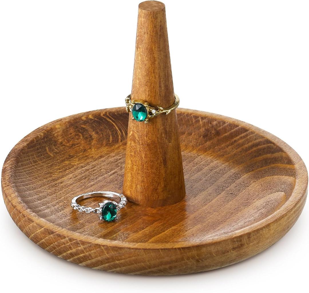 Wooden Wedding Ring Holder Jewelry Towers Cone Engagement Jewelry Dish with Stand Holder for Rings Earrings Necklace, Gift for Women Men Birthday Mothers Day Wedding & Anniversary