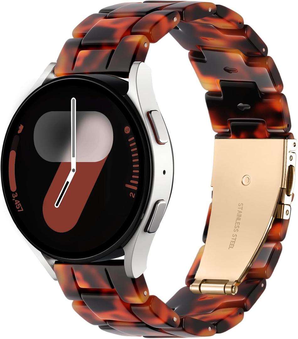 Lerobo Lightweight Resin Band Compatible with Samsung Watch 7 6 5 4 40mm 44mm Galaxy Watch 4 6 Classic 42mm 46mm 43mm 47mm Galaxy 5 Pro 45mm Active 2 40mm 42mm, 20mm Smartwatch Band for Women Men (Tortoiseshell)