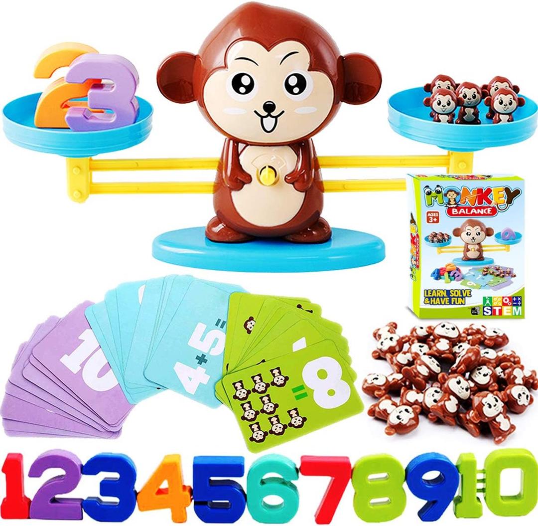 CozyBomB Monkey Scale Balance Counting Toys Math Games STEM Preschool Educational Toys for 3 4 5 Year olds Math Educational Kindergarten Number Learning Games Gifts for Boy Girl Birthdays Christmas (Brown)