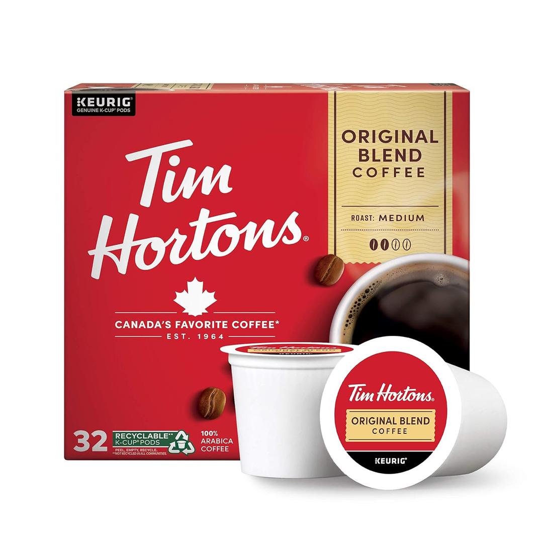Tim Hortons Original Blend, Medium Roast Coffee, Single-Serve K-Cup Pods Compatible with Keurig Brewers, 32ct K-Cups,Red, Best Before 04/01/2026