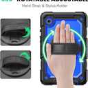 SEYMAC for Samsung Galaxy Tab A9 Case 8.7 Inch 2023 (SM-X110/X115/X117), Heavy Duty Shockproof Protective Case with Screen Protector, Rotating Stand, Hand/Shoulder Strap and Pen Holder, Blue