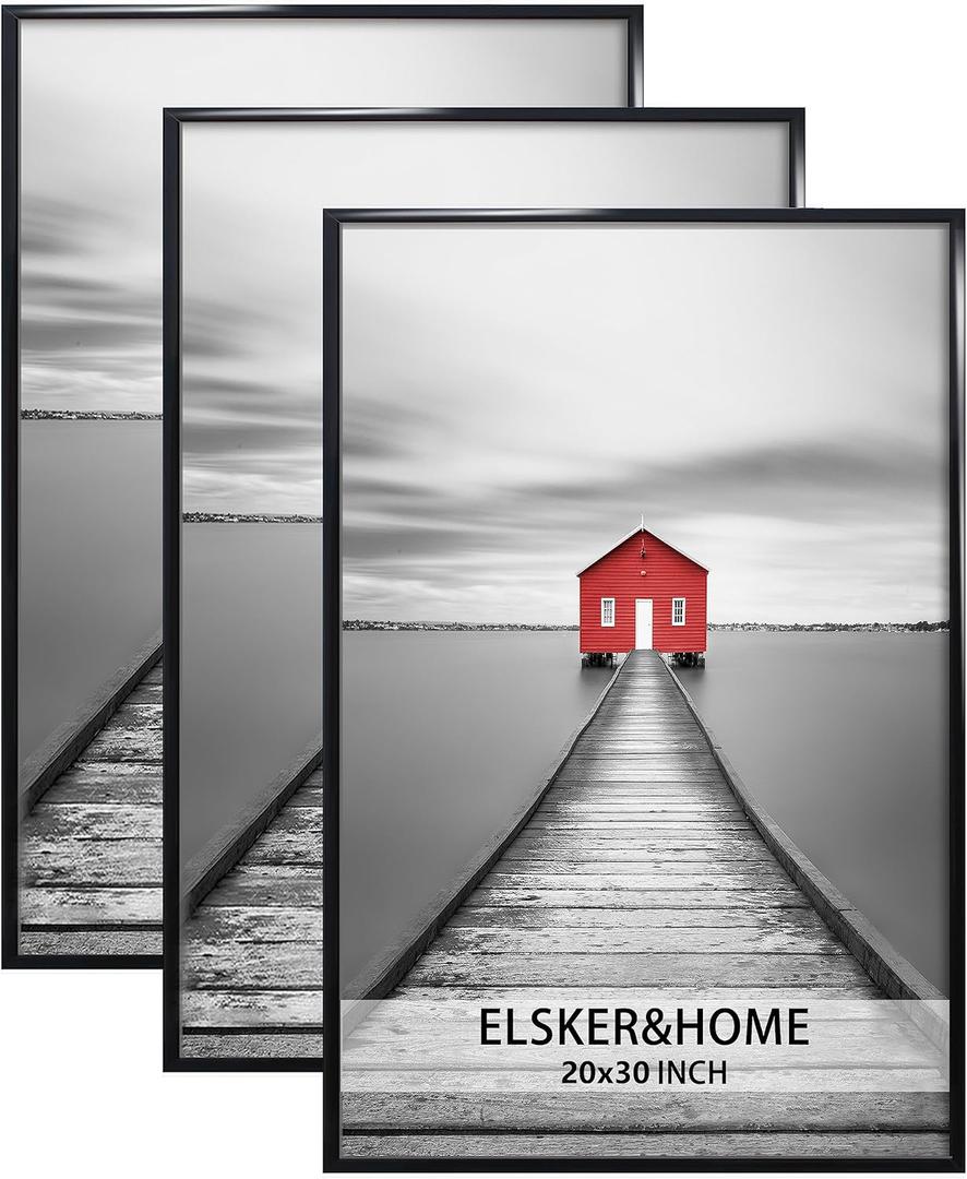 ELSKER&HOME 20x30 Frame 3 Pack, Black 20x30 Poster/Picture Frame for Horizontal or Vertical Wall Mounting, Sturdy and Scratch-proof