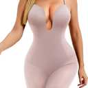 Decorus Women's Low Back Full Deep Plunge Strapless Bodysuit Mid Thigh Backless Shapewear Tummy Control Shaping Body Shaper (XX-Large, Pink)