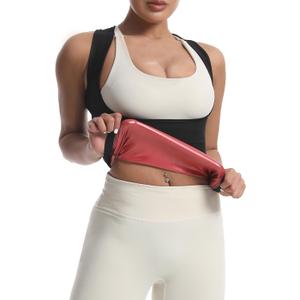 JBT Sauna Suit Sweat Vest for Women Weight Loss Waist Trainer Sweatsuit Vest Workout Tank Top Fitness Body Shaper (XXL, Red)