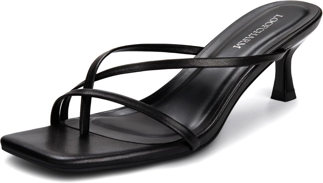 Women's Strappy Kitten Heel Flip Flop Sandals Thong Heeled Square Open Toe Low Heels for Dressy Casual Party Fashion, 6