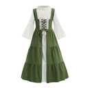 LMYOVE Girls Medieval Renaissance Princess Costume, Kids Medieval Fariy Costume Halloween Dress Up（Green Two-piece Set，8-10Y）