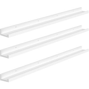 HOOBRO Floating Shelves, Wall Shelf Set of 3, 47.2 Inches Hanging Shelf with Raised Edge and Invisible Brackets, for Bathroom, Bedroom, Kitchen, Office, Living Room Decor, White WT92BJ01