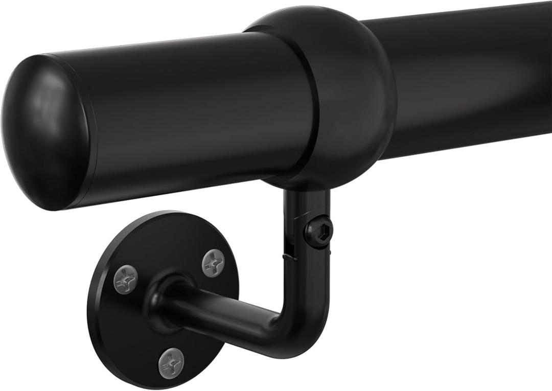 Stair Handrail Kit 5FT, Stainless Steel 304 Wall Mount Railing System, 1-11/16 Inch Pipe Secure Grab Hand Rail for Staircase Indoor House Decor Outdoor, Industrial Modern Style- Black