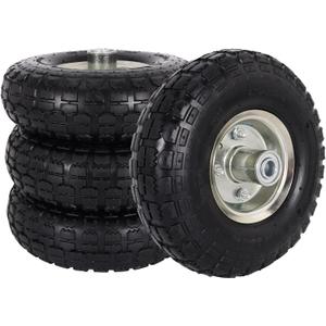 RUTU 4.10/3.50-4" Pneumatic Tires, 10 Inch Pneumatic Wheels with 5/8" Axle Bore Hole 2.2" Offset Hub for Wheelbarrow, Cart, Dolly, Hand Truck, Generator, Lawnmower, Garden Wagon, 4 Pack
