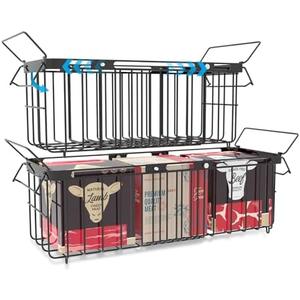 Freezer Organizer Bins, 2 Pack Expandable Stackable Hangable Chest Freezer Containers with Handles, Adjustable From 10.3" to 14.2" Storage Baskets for Fridge, Deep Freezer, Cabinet, Pantry, Kitchen