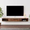 Floating TV Unit, 47'' Wall Mounted TV Cabinet, Floating Shelves with Door, Modern Entertainment Media Console Center Large Storage TV Bench for Living Room & Office (47.24IN, Rustic Brown)