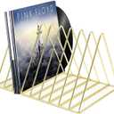 Udreamer 9 Slot Record Holder,Desktop Vinyl Record Storage Holds Up 30 LPs,Metal Magazine Holder Triangle File Holder for Office Homer,Golden