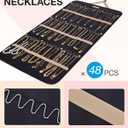 BAGSMART Hanging Jewelry Organizer Storage Roll with Hanger Metal Hooks Double-Sided Jewelry Holder for Earrings, Necklaces, Rings on Closet, Wall, Door, 1 piece, Extra Large, Black