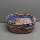 Easter Basket with Grass, 12 Plastic Eggs and Bunny Charm, Medium Oval Wicker Picnic Gift Basket with Lined Interior for Kids Egg Hunt, Candy, Toys, Spring Decor and Table Centerpieces, Blue Gingham
