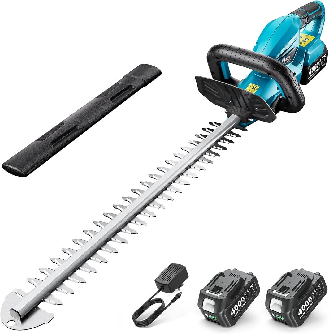 SEESII 20V Hedge Trimmer Cordless: 20" Electric Bush Trimmer - Dual 4.0Ah Batteries, Dual-Action Blade, 0.71" Blade Gap, Rotatable Handle, Lightweight Handheld Grass Shrub Clipper for Garden Yard