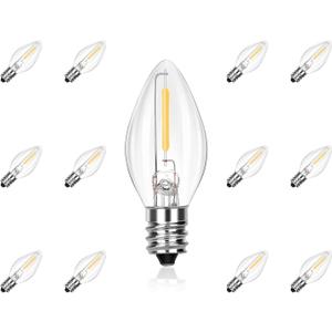 C7 LED Replacement Bulbs, Clear Christmas & Halloween Light Bulbs for Outdoor String Lights, Patio Xmas Tree Wedding Holiday Party Decor, E12 Candelabra Base, 2700K Warm White, 12 Pack