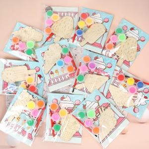 LARDUX 24pcs Ice Cream Party Favors Wood Painting Crafts - 8 Styles Ice Cream Shape Unfinished Woodchips Cutouts Craft Kits with Glow in The Dark Paint DIY Party Favors Birthday Party Decorations